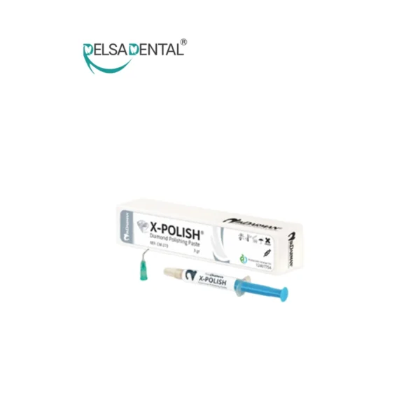 سرنگ و جعبه خمیر پولیش الماس دندانپزشکی ایکس پولیش (X-POLISH Diamond Polishing Paste) 3 گرم، توزیع شده توسط دلسا دنتال